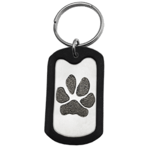Stainless Steel Dog Tag Key Ring with Paw Print